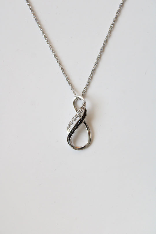 Sterling Silver Clear & Black Stone Infinity Pendant Necklace