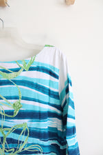 Weekends By Chico's Blue & Green Patterned Top | 3 (XL)