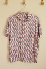 Kenneth Cole White Blue and Pink Printed Athletic Polo | S