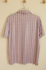 Kenneth Cole White Blue and Pink Printed Athletic Polo | S