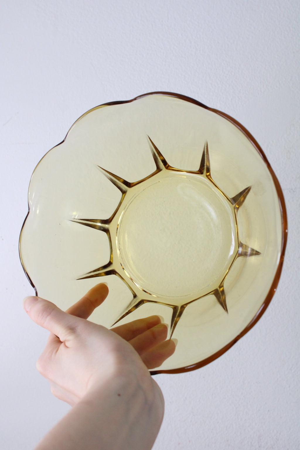 Scalloped Vintage Yellow Glass Bowl | 8"
