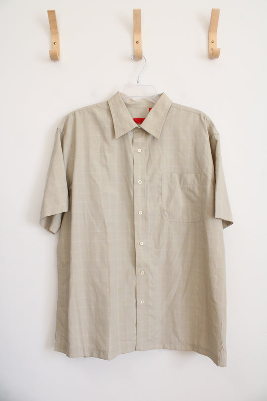 Izod Tan Windowpane Button Down Shirt | XL