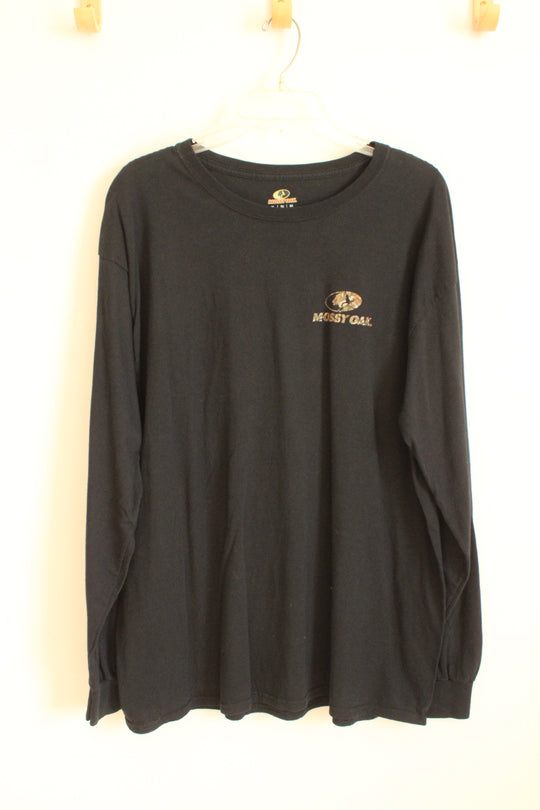 Mossy Oak Cotton Black and Camo LS Get Obsessed Shirt | XL