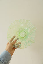 Green & Blue Crimped Glass Flower Impression Dish