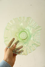 Green & Blue Crimped Glass Flower Impression Dish