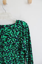 Chaus Green & Black Patterned Cinched Top | L