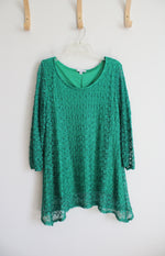 Notations Green Lace Overlay Long Sleeved Top | XL