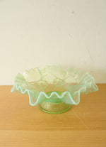 Green & Blue Crimped Glass Flower Impression Dish