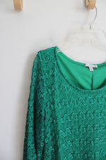 Notations Green Lace Overlay Long Sleeved Top | XL
