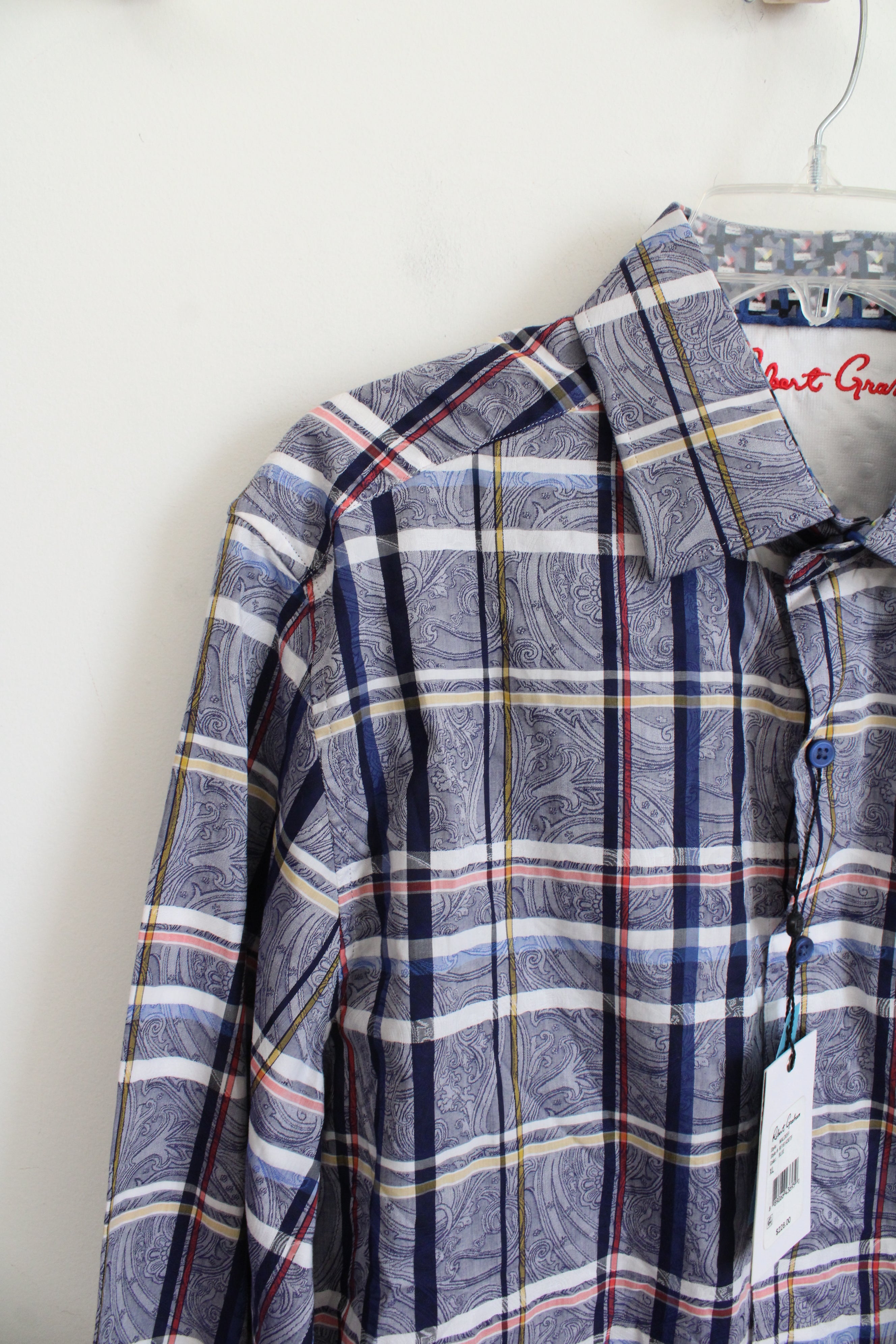 NEW Robert Graham Waldoff Blue Plaid & Paisley Button Down Shirt | XL