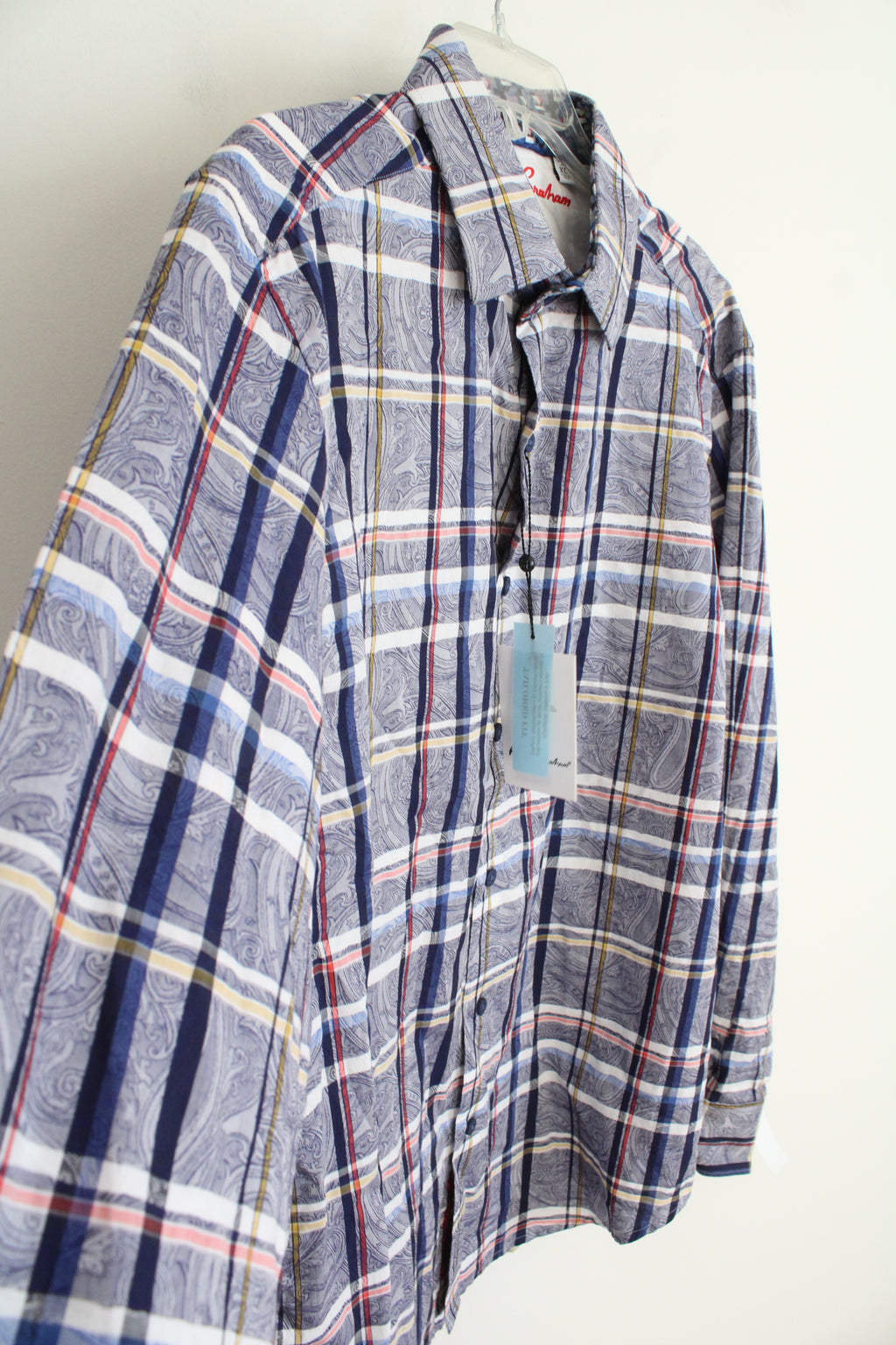 NEW Robert Graham Waldoff Blue Plaid & Paisley Button Down Shirt | XL