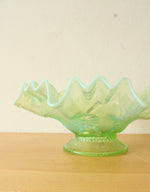 Green & Blue Crimped Glass Flower Impression Dish