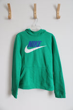 Nike Kelly Green Blue & White Logo Hoodie | Youth L