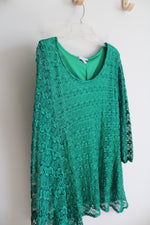 Notations Green Lace Overlay Long Sleeved Top | XL