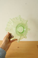 Green & Blue Crimped Glass Flower Impression Dish
