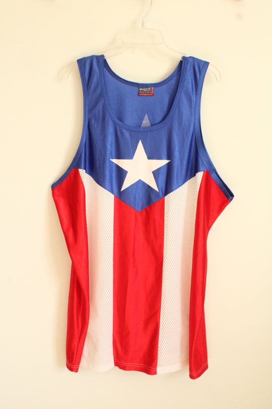 Mazzi Blue White and Red Puerto Rican Flag Jersey Tank | XL