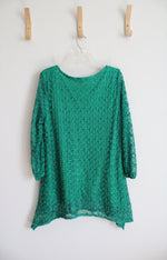 Notations Green Lace Overlay Long Sleeved Top | XL