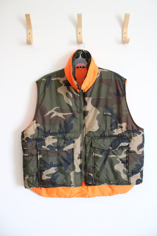 Camo & Orange Puffer Vest | XL