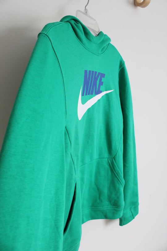 Nike Kelly Green Blue & White Logo Hoodie | Youth L