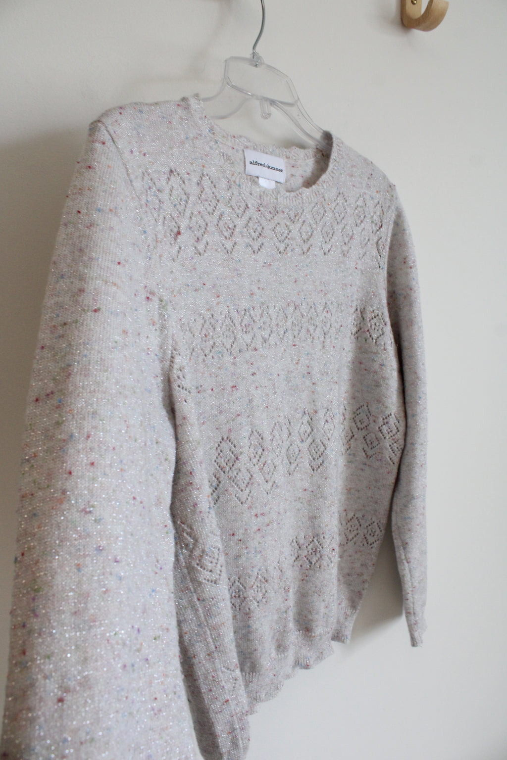 Alfred Dunner White Colorful Speckled Shimmer Sweater | M