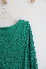 Notations Green Lace Overlay Long Sleeved Top | XL