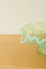 Green & Blue Crimped Glass Flower Impression Dish