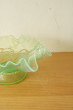 Green & Blue Crimped Glass Flower Impression Dish