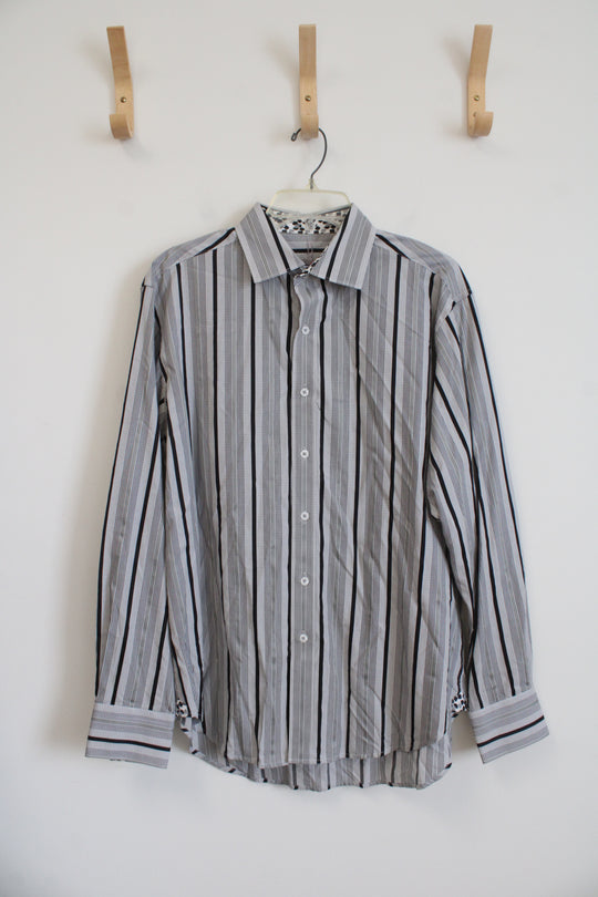 Robert Graham Gray & Black Striped Button Down Shirt | L