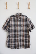 Carhartt Relaxed Fit Gray Brown & White Plaid Button Down Shirt | L