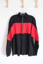 Black Red Striped Quarter Zip Sweatshirt | XL
