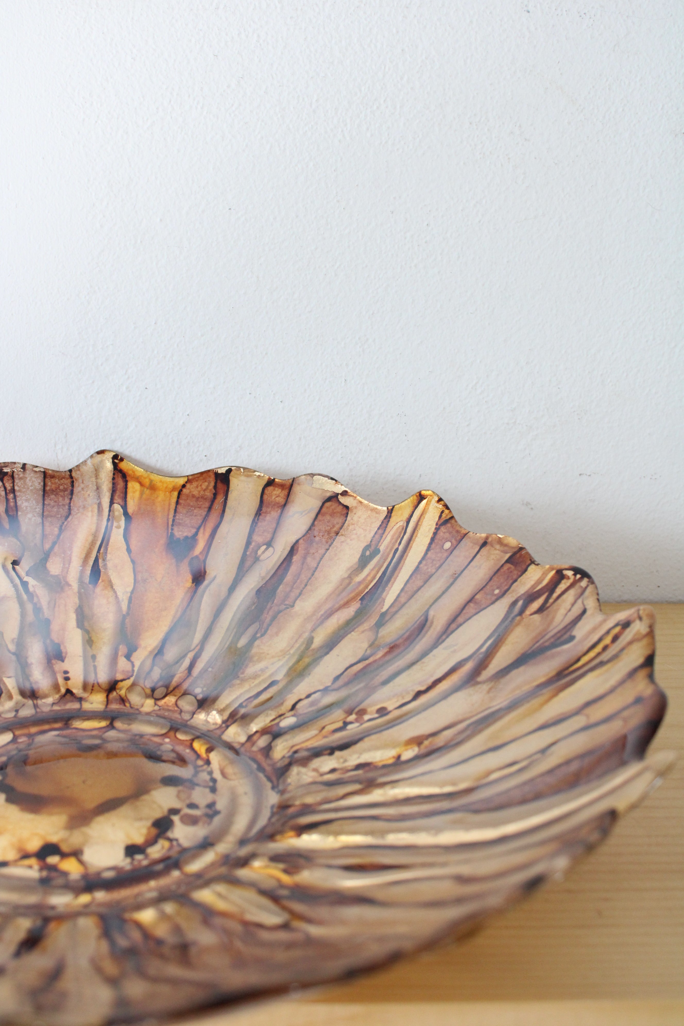 Gold & Brown Wavy Glass Decorative Bowl | 14"