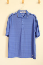 Antiqua Blue Athletic Polo Shirt with Black and White Piping | M