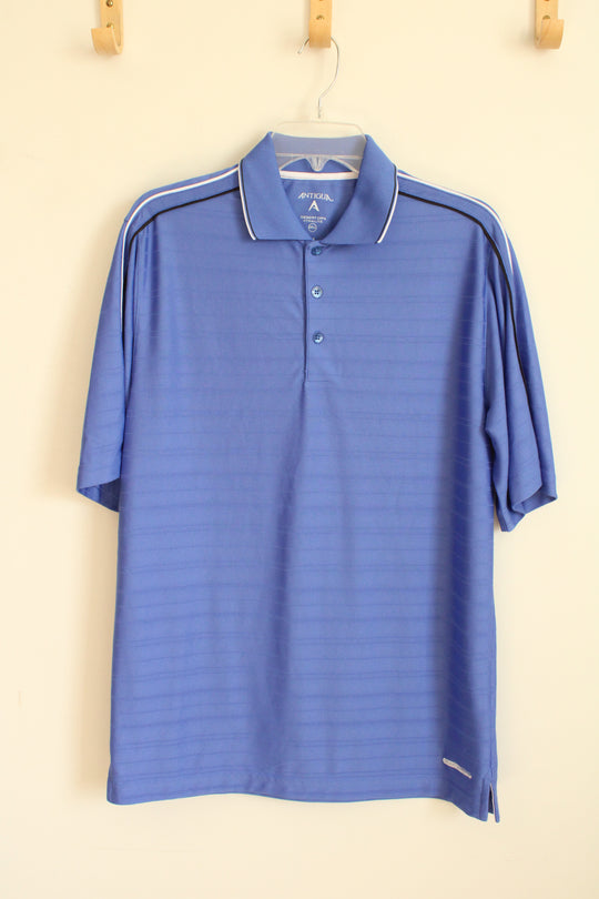 Antiqua Blue Athletic Polo Shirt with Black and White Piping | M