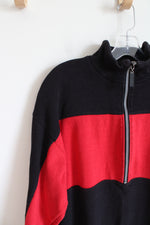 Black Red Striped Quarter Zip Sweatshirt | XL