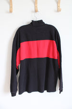 Black Red Striped Quarter Zip Sweatshirt | XL