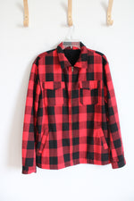 Black & Red Buffalo Plaid Fleece Lined Full Zip Jacket | L