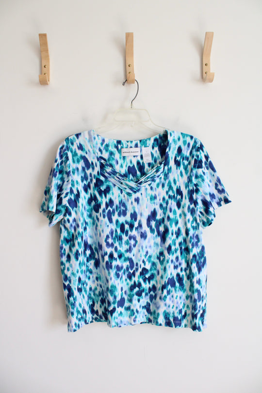 Alfred Dunner Blue & White Patterned Top | L