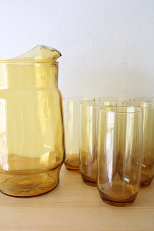 Anchor Hocking Yellow Glass Pitcher & Glasses | Set Of 7