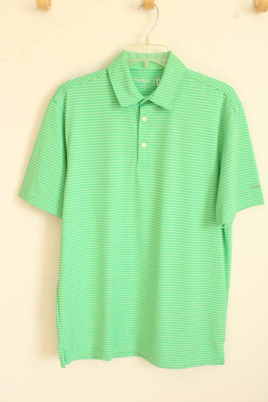 Walter Hagen Bright Green and White Striped Athletic Polo Shirt | S