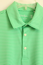 Walter Hagen Bright Green and White Striped Athletic Polo Shirt | S
