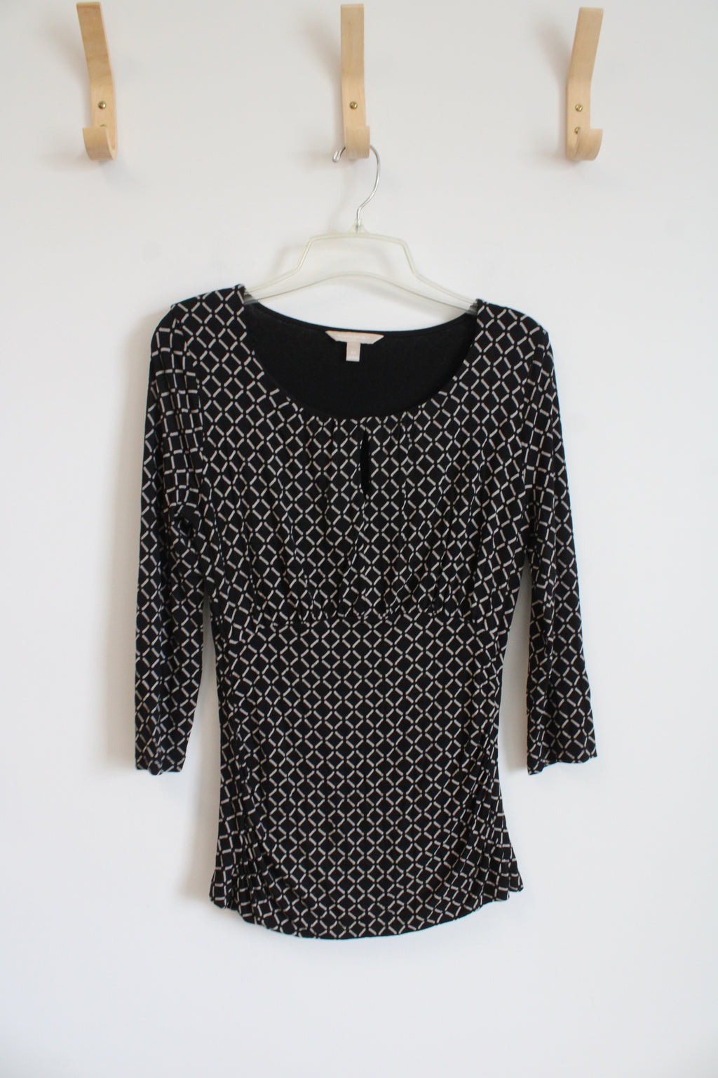 Banana Republic Black & Tan Patterned Ruched Side Top | XS