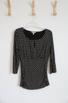 Banana Republic Black & Tan Patterned Ruched Side Top | XS