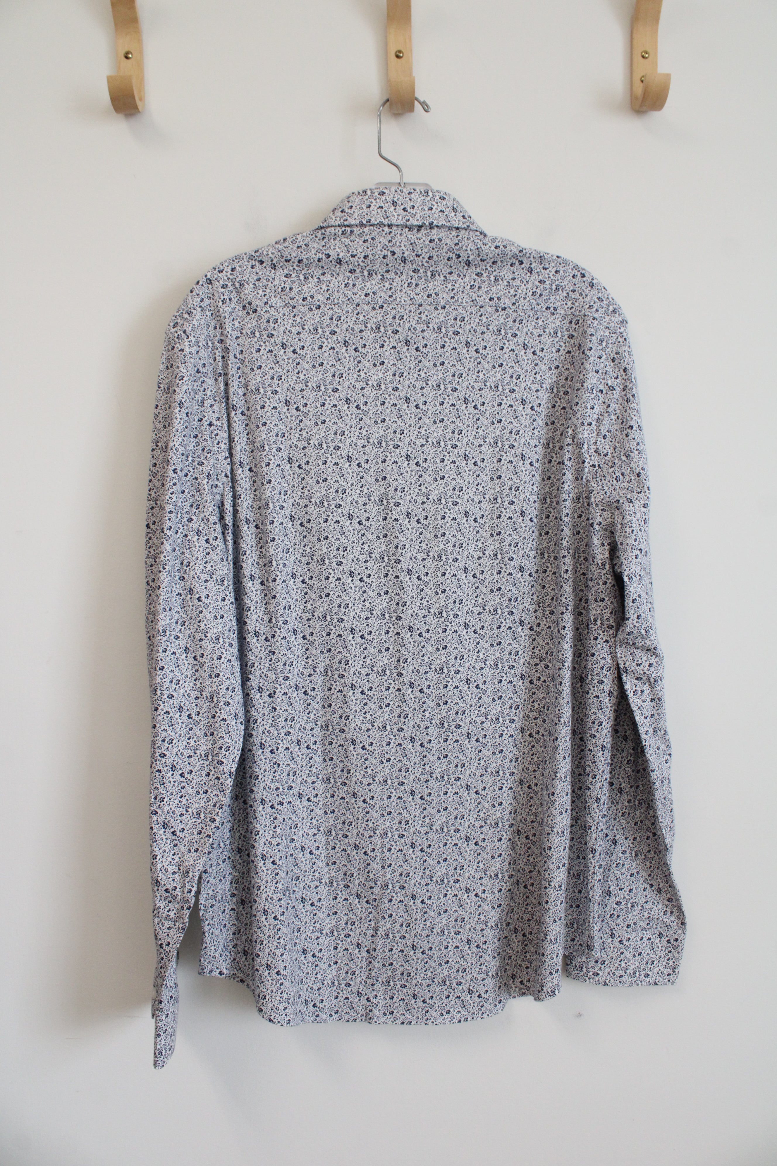 NEW Express Slim Fit Blue & White Floral Button Down Shirt | L