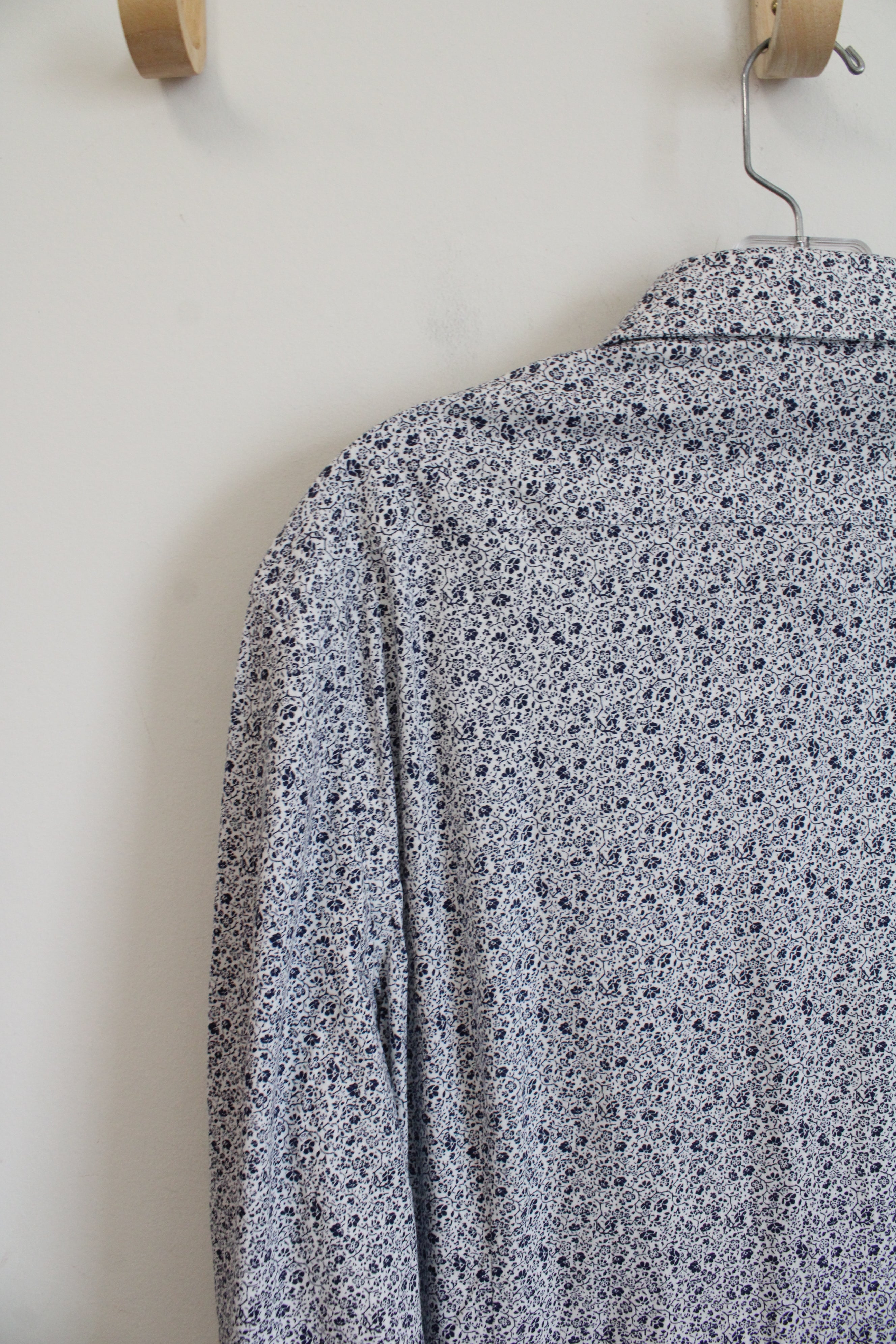 NEW Express Slim Fit Blue & White Floral Button Down Shirt | L