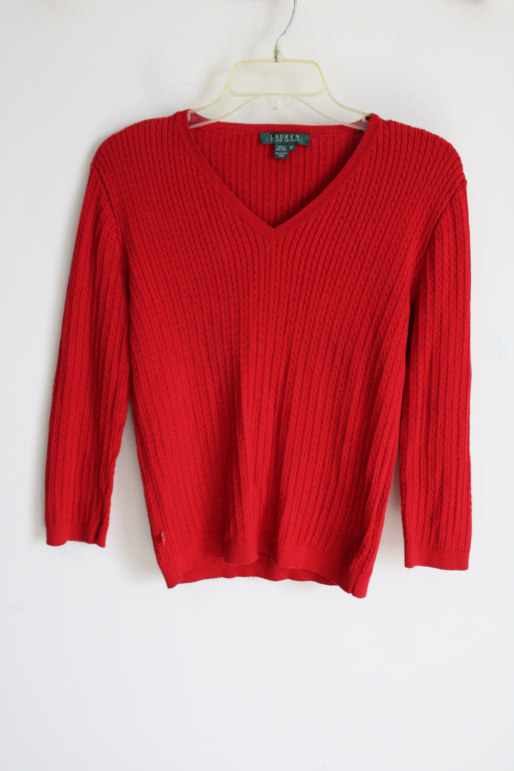 Ralph Lauren Red Cable Knit Sweater | M