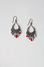 Silver Pink & Red Beaded Tassel Earrings
