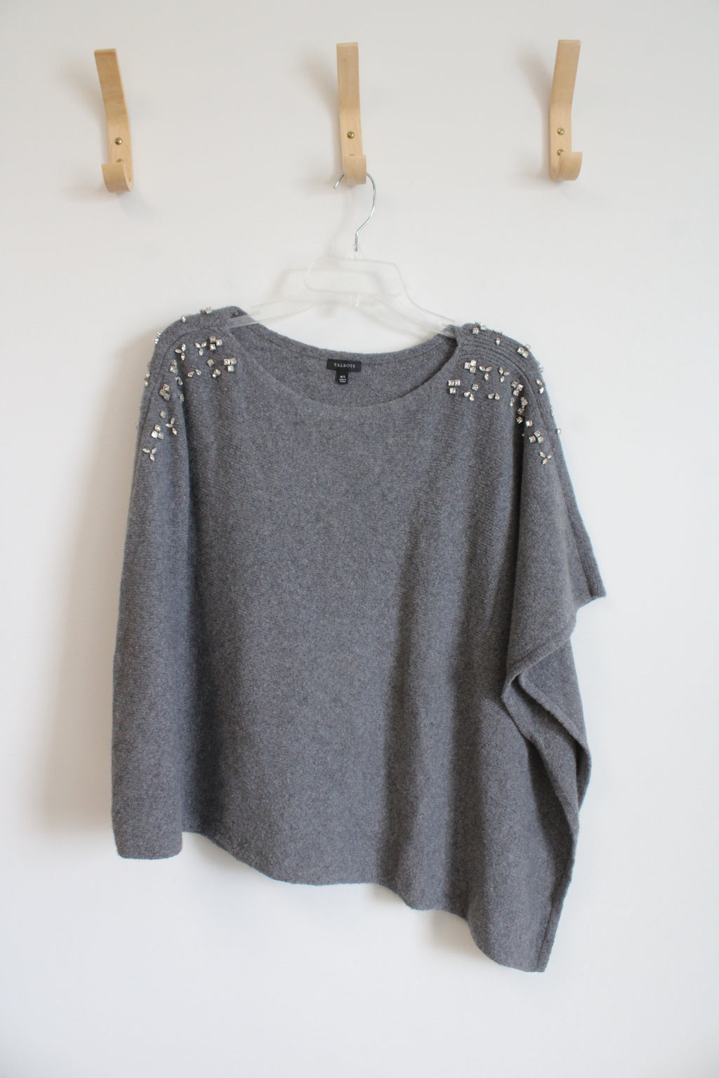 Talbots Gray Soft Embellished Sweater Poncho Top | M/L