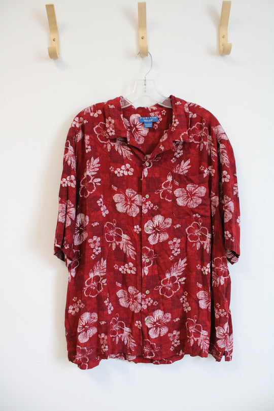 Puritan Red & White Tropical Patterned Button Down Shirt | 2XL