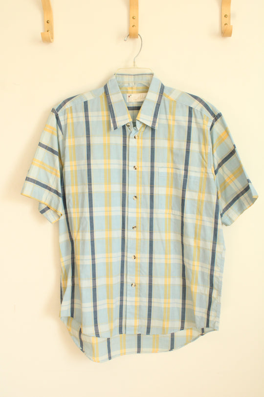 Arnold Palmer Blue and Yellow Plaid SS Button-down Shirt | L