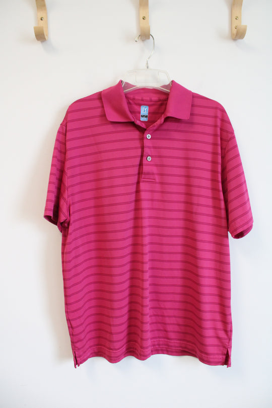 PGA Tour Pink Striped Polo Shirt | L